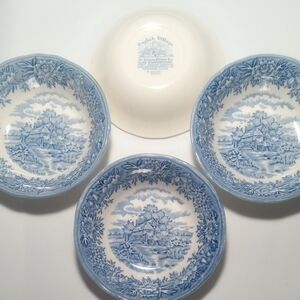 4 Salem China English Village Blue White Ironstone Bowls